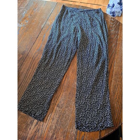 Medium Nomadic Traders Black Tan Elastic Waist Pull On Pants Slacks Trousers - Picture 1 of 3